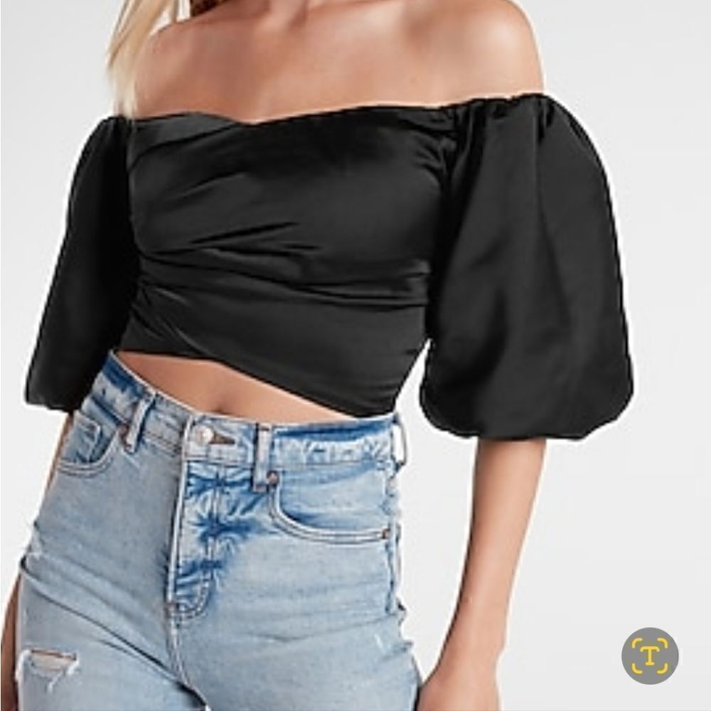 Express satin wrapped off the shoulder crop top, xlarge